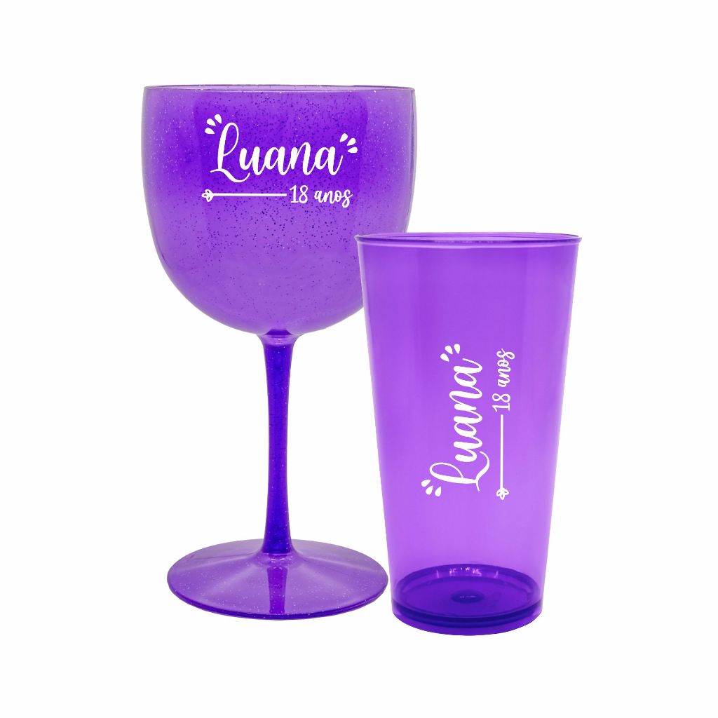 Kit 25 Taças Gin 580ml + 25 Copos Caldereta 390ml Acrílica - Personalizadas Combo Aniversario Festa Comemoração