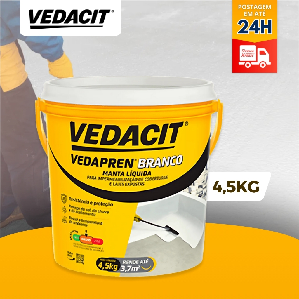 Manta Líquida Acrílica Vedacit Vedapren Branco 4,5 kg