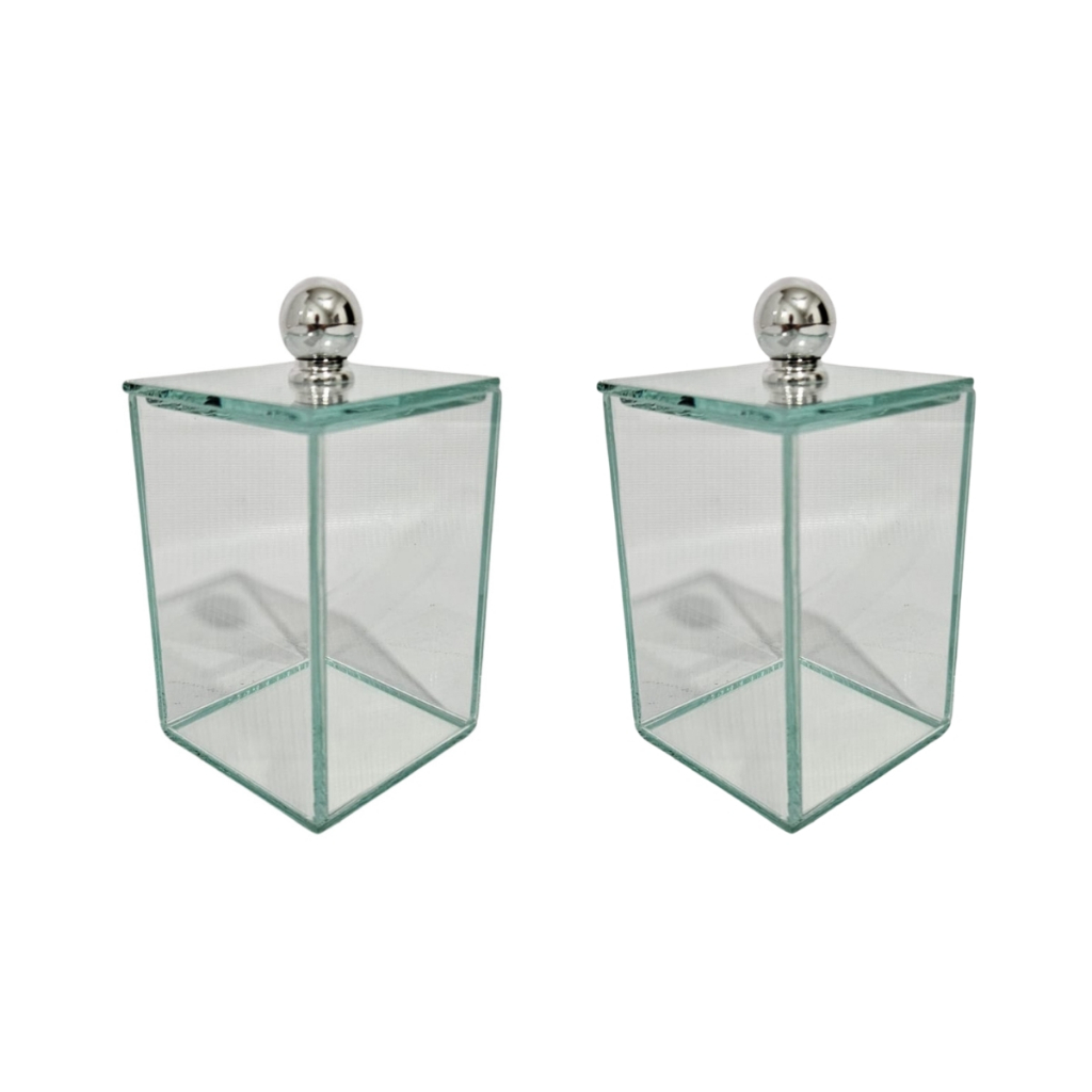 Kit 2 Porta Cotonete E Algodão Em Vidro Transparente Com Tampa Multiuso Maquiagem em Oferta na Shopee