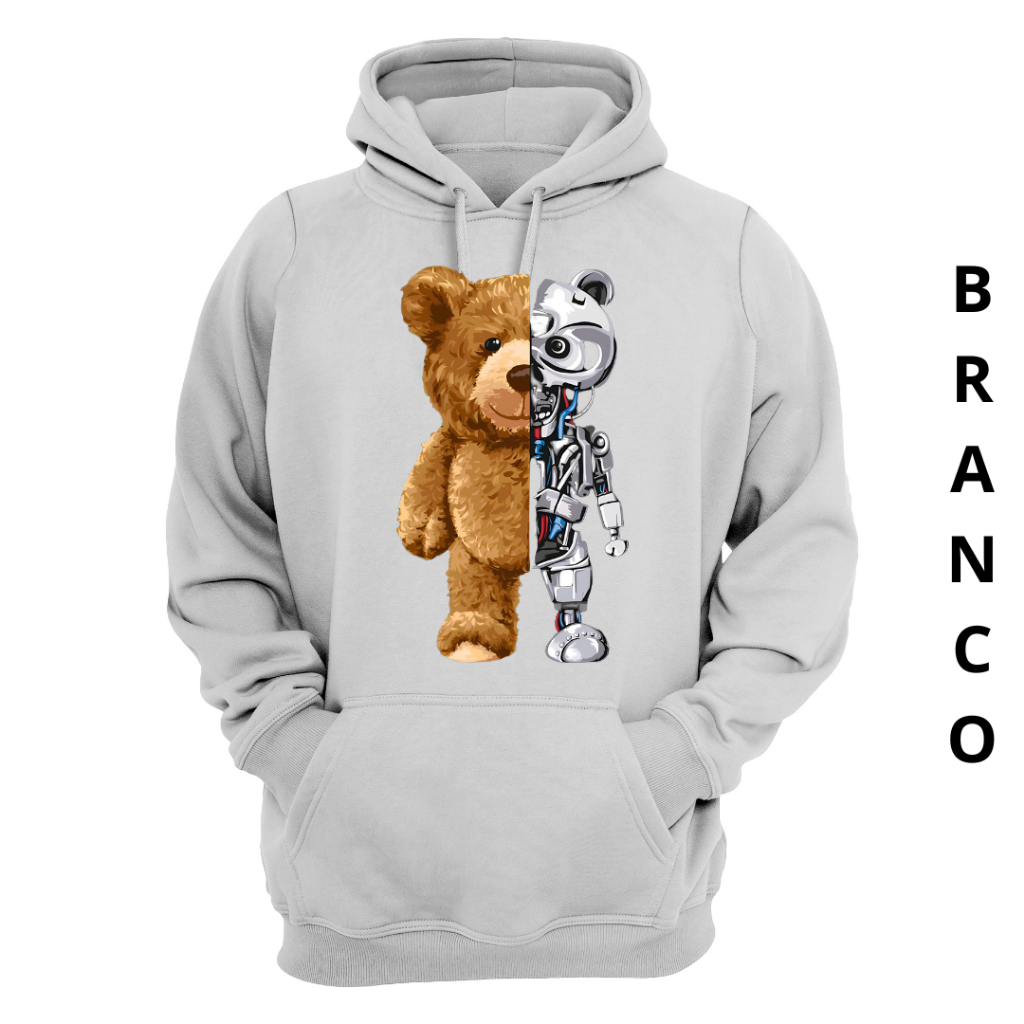 Moleton Unissex Estampado Urso Metade Robo Blusa De Frio Envio Imediato