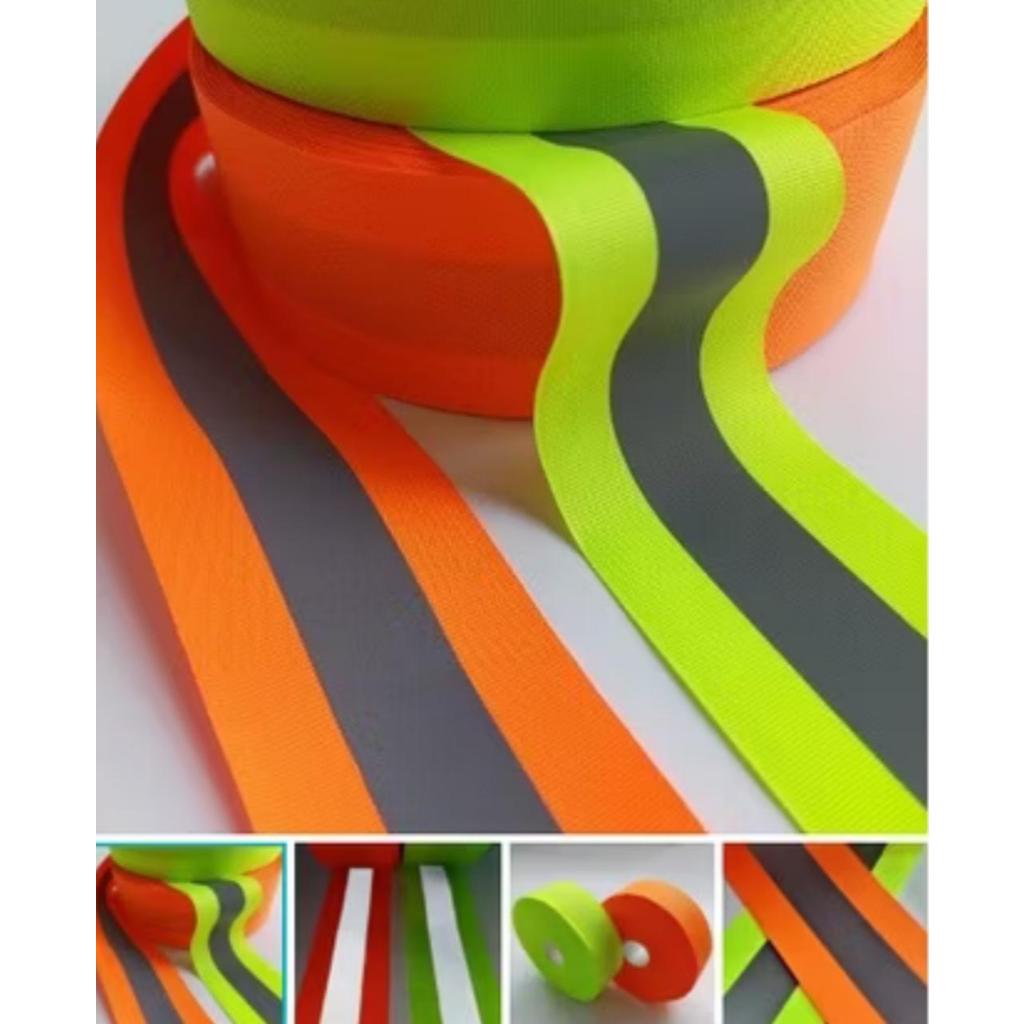 Fita de Gorgurão Com Faixa Refletiva 50mm 2 CORES EM METRO em Oferta na Shopee
