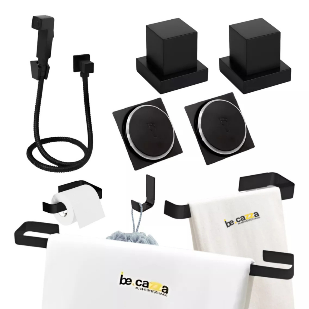 Kit Para Banheiro Preto Fosco + Ducha Chuveirinho Íntimo + Ralo Click 10x10+ Acabamento Padrão Deca
