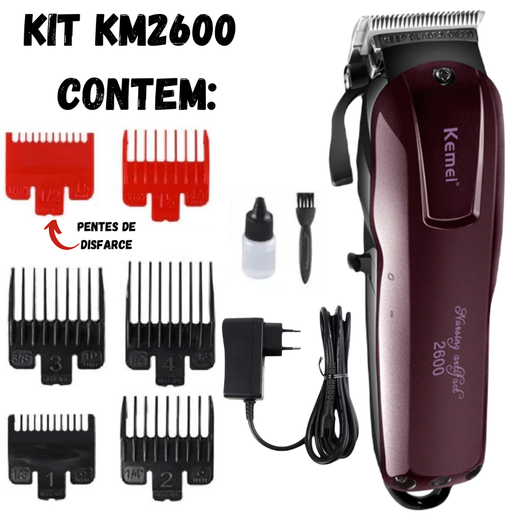 Kit Maquina de Cortar Cabelo + Kit Tesouras Profissionais Para Barbeiro Tesoura Fio Navalha Fio Laser Capa KM2600 KM032