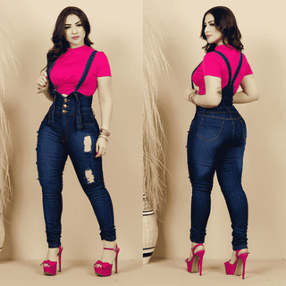 Jardineira Jeans Macaquinho Feminino Cintura Alta