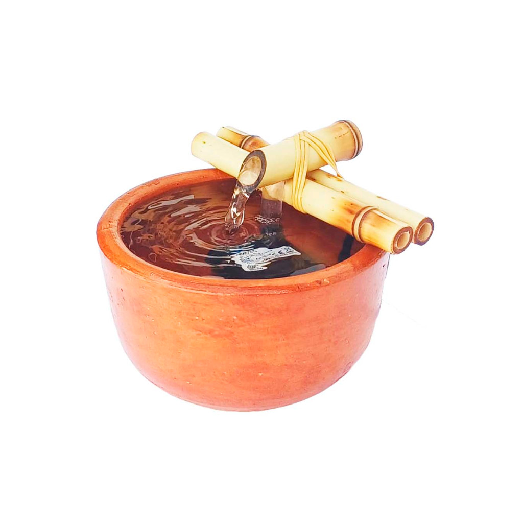 Fonte de Agua Bebedouro para Gatos Cerâmica Pintada com Bica em Bambu Natural 14 Bivolt Natural