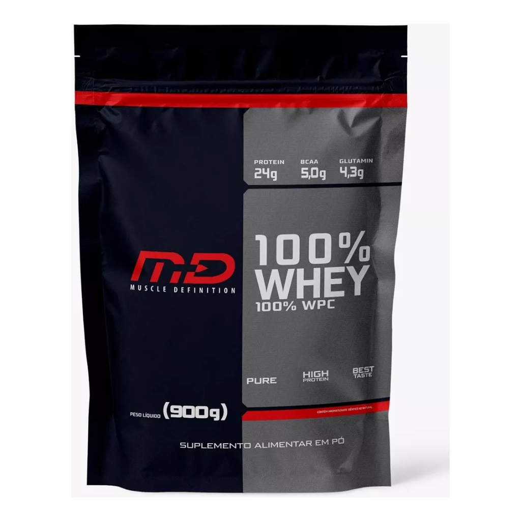 100% Whey Concentrado - MD - Dose 32g - 24g Proteína 3,9g Carbo - Refil 900g - Chocolate