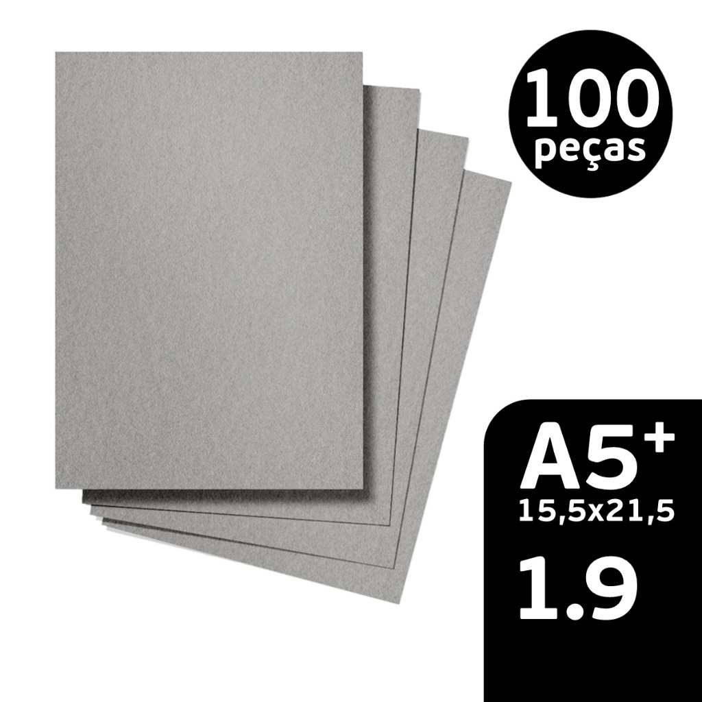 100 Peças Papelão Cinza Holler 1.9mm A5+(15,5x21,5) em Oferta na Shopee