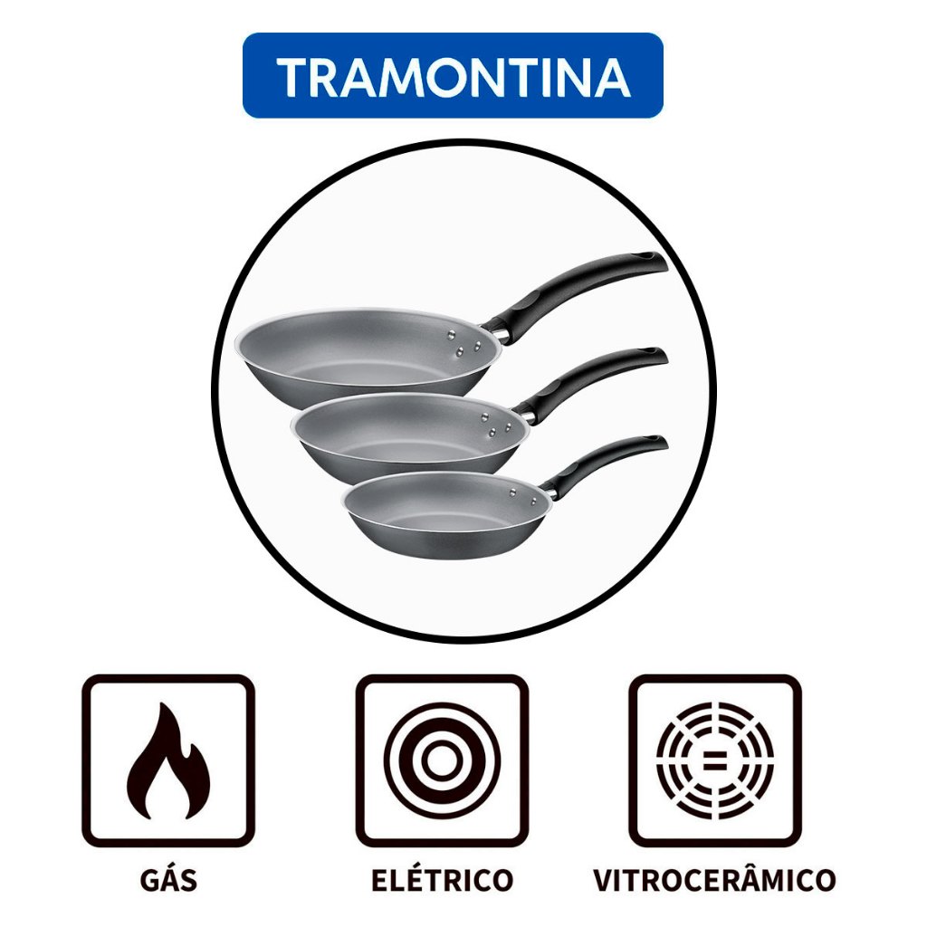 Jogo de Frigideiras com Tampa Tramontina Turim 3pçs Antiaderente - Grafite · foto 2