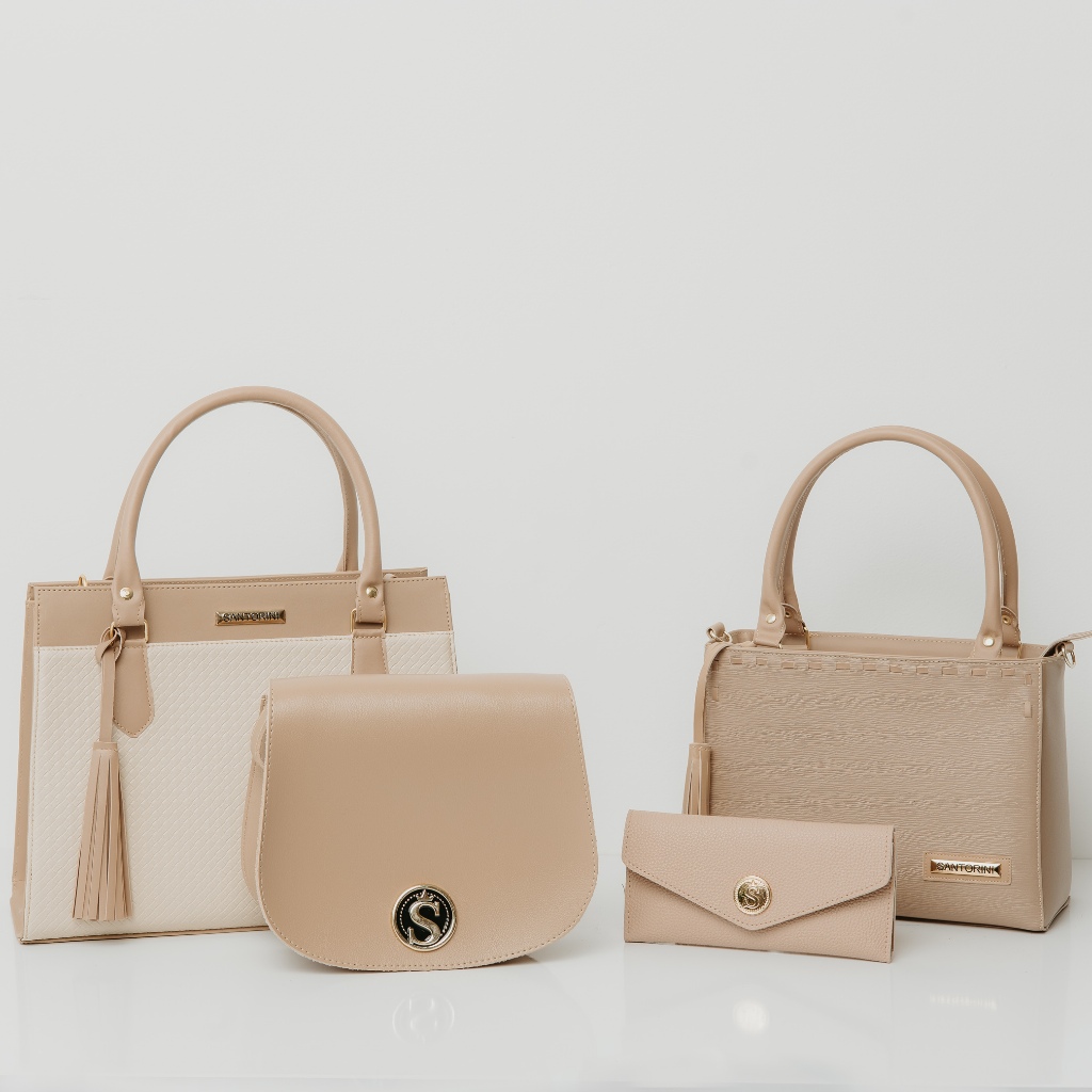 Bolsas Feminina 4 Peças Grande Tote Média Tiracolo Pequena Trarnsversal Carteira Santorini...