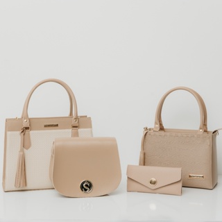 Bolsas Feminina 4 Peças Grande Tote Média Tiracolo Pequena Trarnsversal Carteira Santorini Handbag em Oferta na Shopee