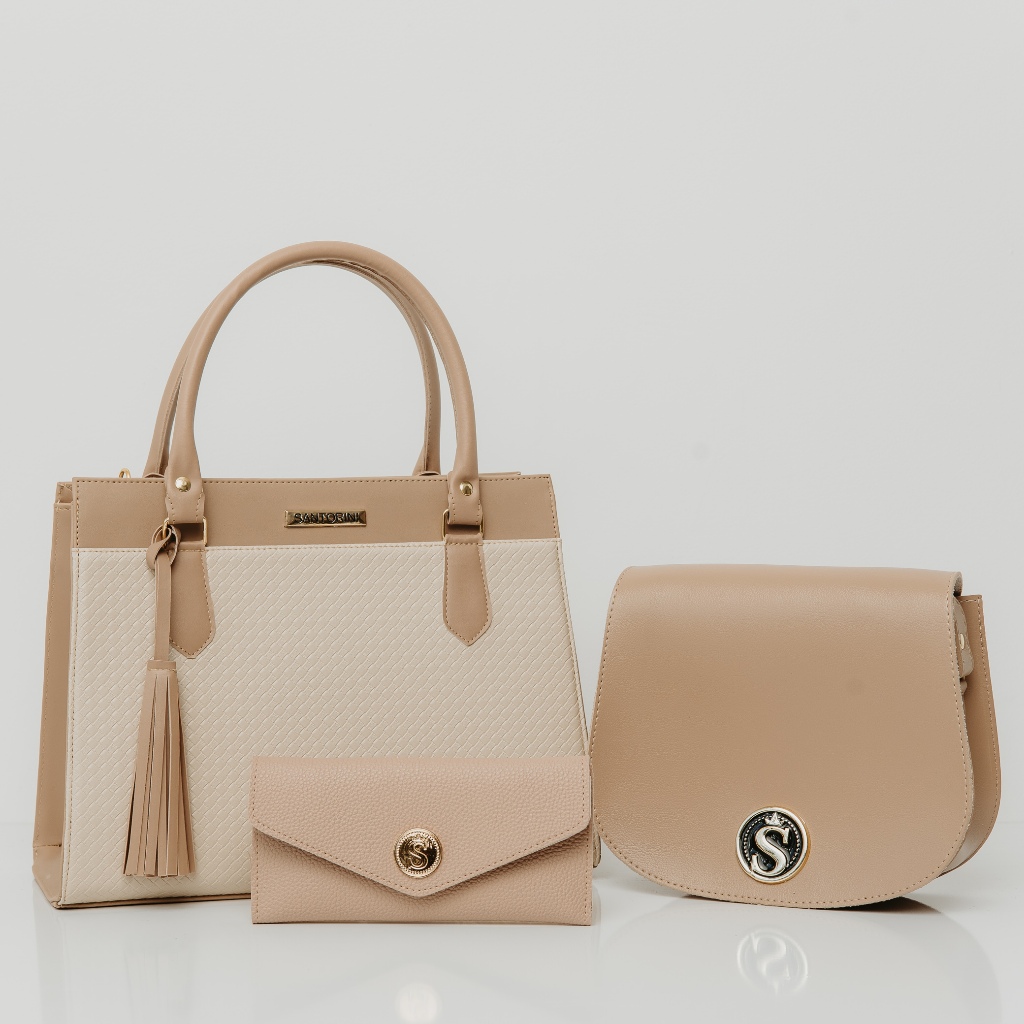 Kit Bolsas femininas Santorini Handbag Grande tote Pequena Transversal Carteira com porta moedas em Oferta na Shopee
