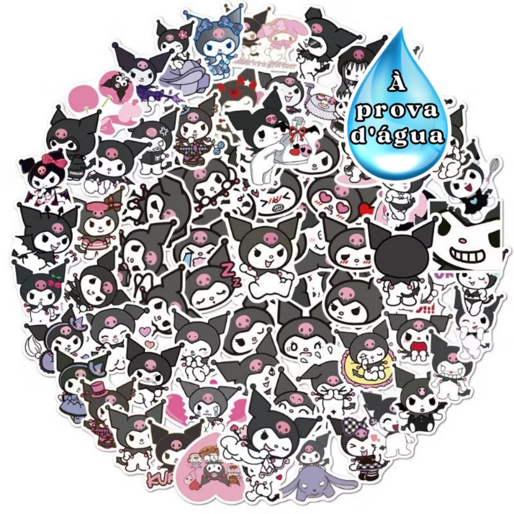 50pç Kuromi impermeável sanrio turma kawaii adesivo em Oferta na Shopee