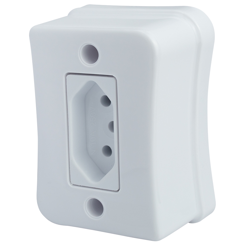 Kit 10 Tomada Simples 2p+t 10A Sobrepor Externo Placa Espelho Branco Linha Viena Bivolt 127v e 250v