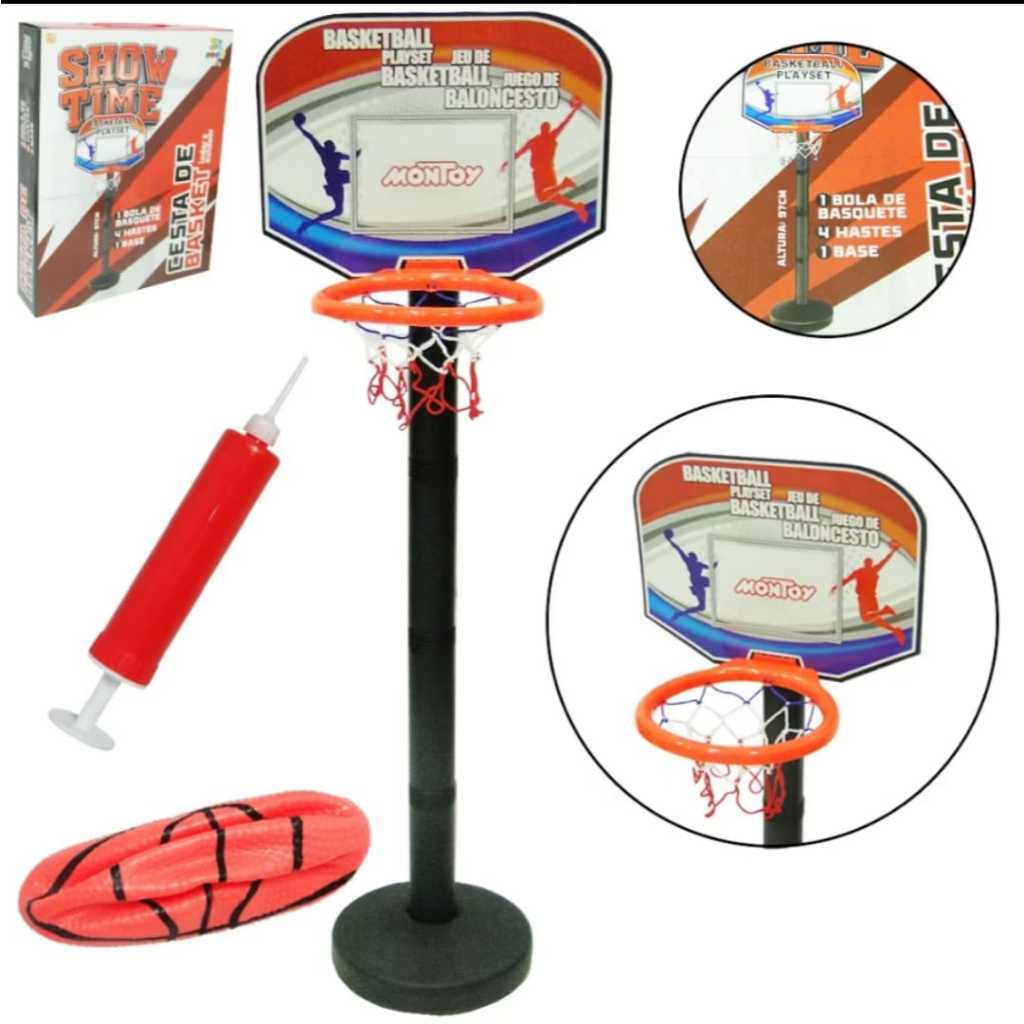 Brinquedo Cesta de basquete c/ Base e suporte e bomba de ar (KIT COMPLETO) NBA