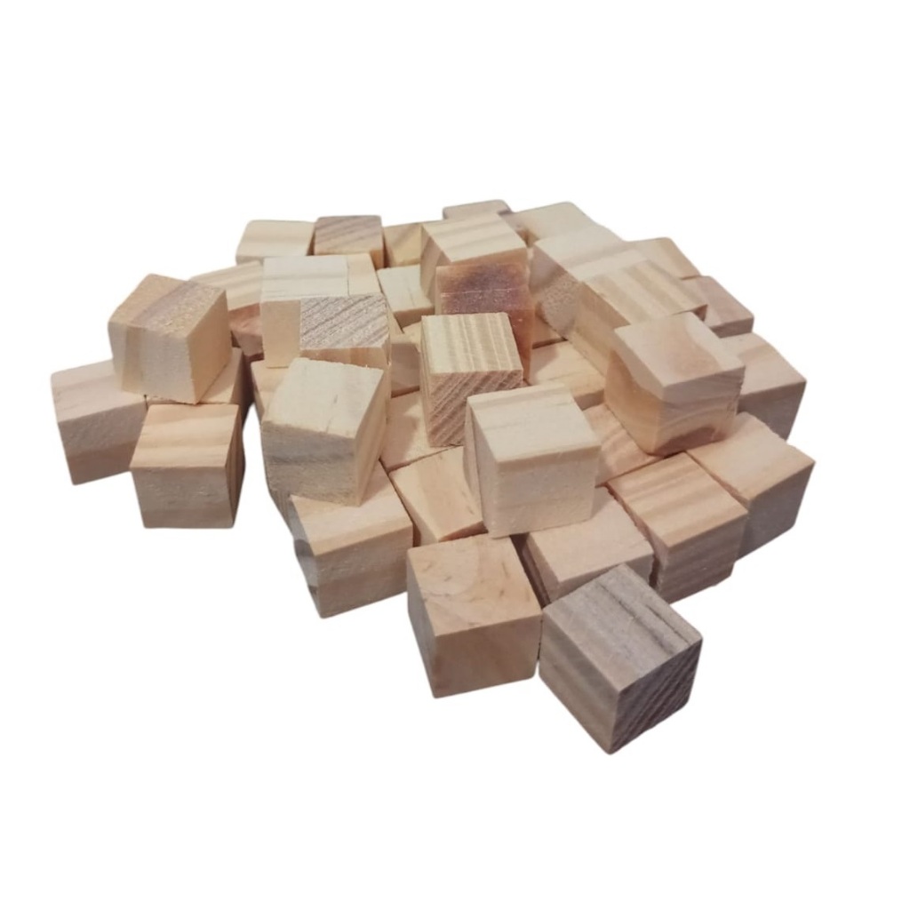 Imagem Cubos de Madeira Pinus 1,5cm Lixados - Kit com 100 Unidades | Genesy Artesanato