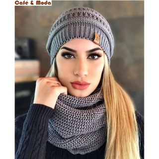 Conjunto Unissex Gorro Touca + Gola Cachecol Infinito Tricot Lã Macio Nova Tendência Moda De Inverno em Oferta na Shopee