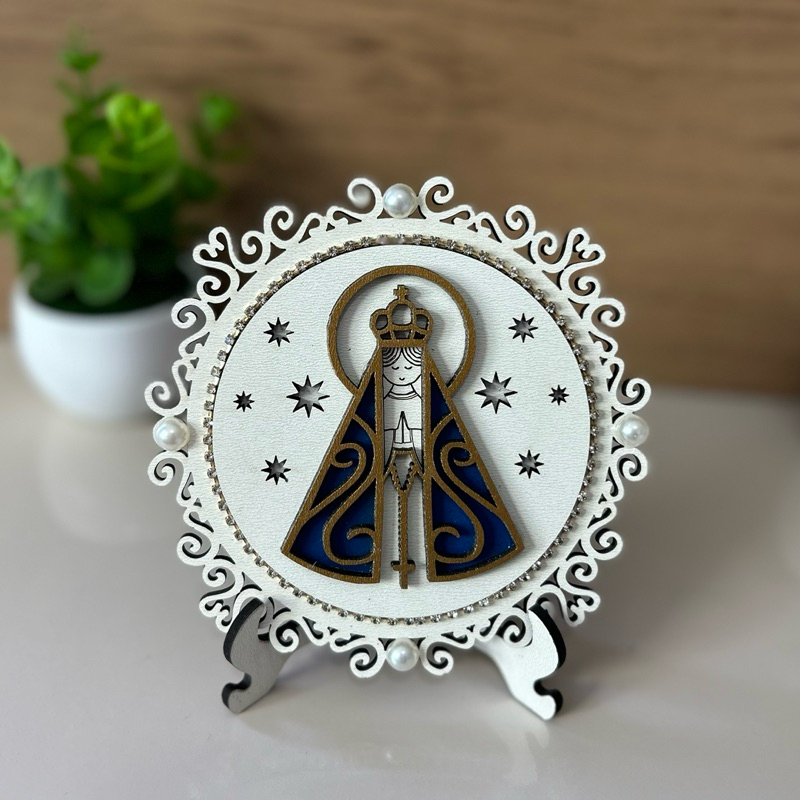 Enfeite de Mesa Decoração Mandala Nossa Senhora Aparecida Decoraçao Religiosa Catolica de MDF