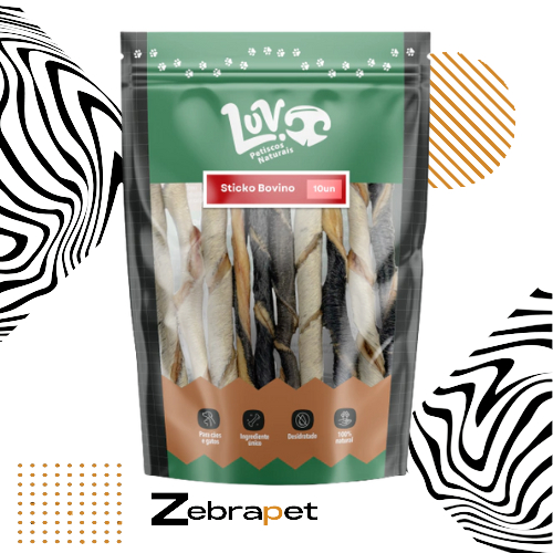 Luv Stickos Bovino 10un - Palitinho Bovino - Mordedor Natural p/ Cães e Gatos
