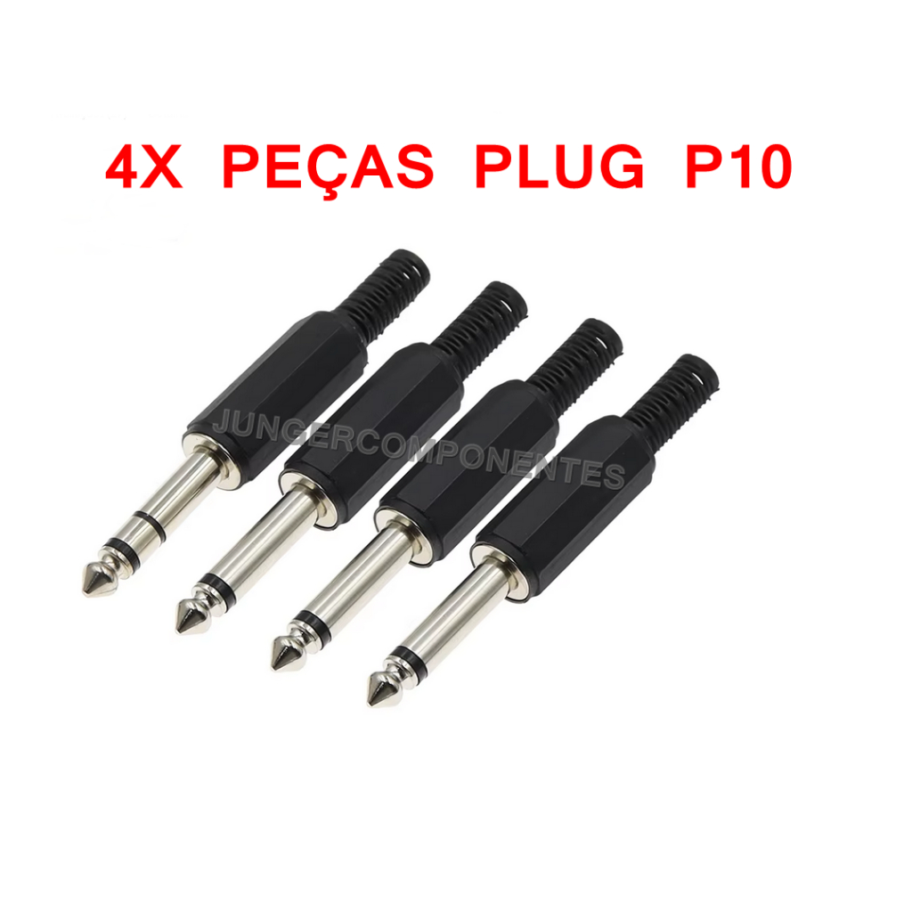 Plugue P10 Mono  Adaptador conector pedal guitarra  violão mixer mesa de som saída para caixa amplificador de potencia