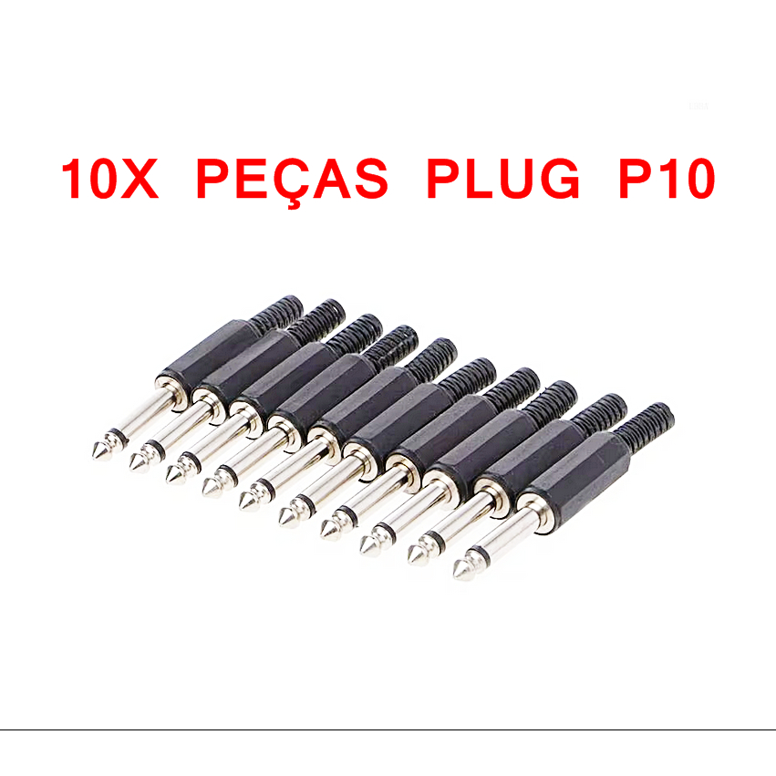 Plugue P10 Mono Santo Ângelo conector pedal guitarra violão mixer mesa de som saída para caixa amplificador de potencia