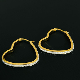 Argola de Coração Dourada com Pedras Cravejadas - Aço Inox Feminino em Oferta na Shopee