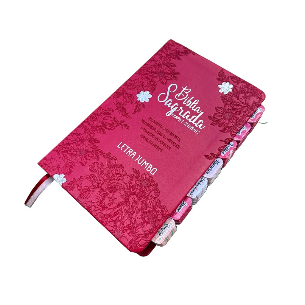 Bíblia Jumbo Letra Extra Gigantes Jardim Vermelha Full Color Com Abas Adesivas ARC e Harpa Cristã em Oferta na Shopee