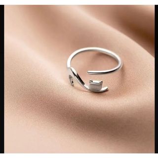 Anel Ajustável Gatinho Anel Prata Formato Gato CodC60 Acessórios Feminino Anel Ajuste Estiloso Fashion Elegante Mulheres