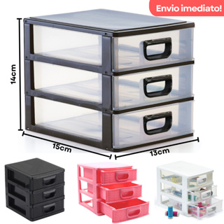 Mini Gaveteiro Organizador Bijouterias, Maquiagem, Linhas, Remédios - 3 Gavetas - 15cm x 14cm x 13cm em Oferta na Shopee