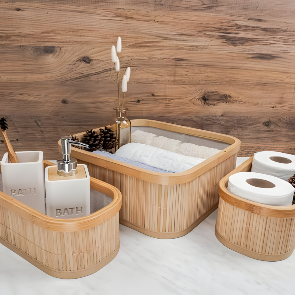 Conjunto De Cestos De Bambu Kit 3 Unidades Lavanderia Multiuso Organizador De Roupas
