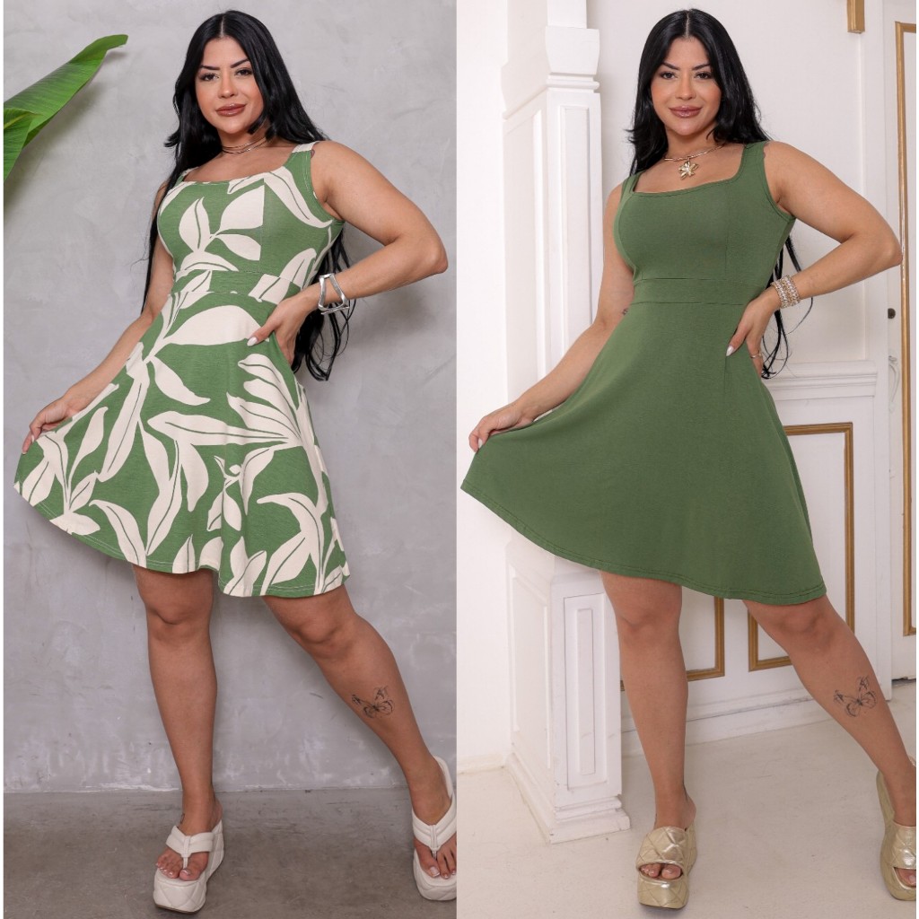 Vestido Rodado Boneca Regata Feminino Casual Soltinho Folha Verde em Oferta na Shopee