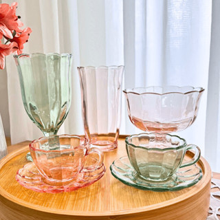 Copos Taças Xicaras Jarras Xicaras Pêssego Peach Vidro Rosa Verde Copos Long Drink Agua e ...