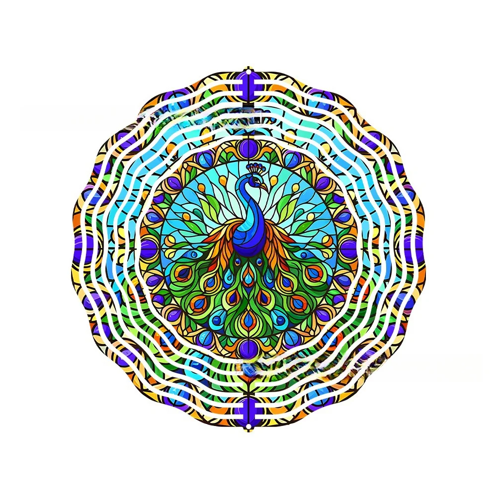 Mandala de Metal 3d de 25cm Mandala de Vento Spinner Pavão Coruja Galo Varanda Jardim