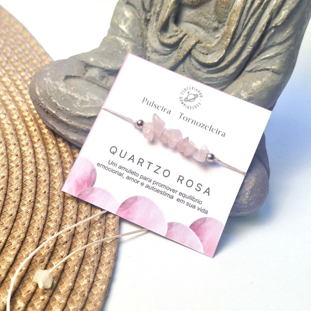 Pulseira / Tornozeleira de Pedra Quartzo Rosa| Modelo Ajustável macramê | Tornozeleira de praia amor e autoestima em Oferta na Shopee
