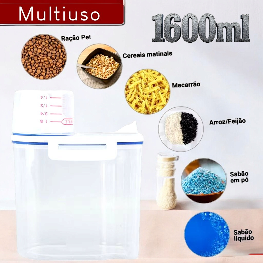 Dispenser Porta Cereal de Plástico com Copo Tampa 1600/180ml