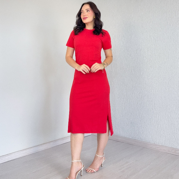 Vestido Midi Malha 100% Algodão Comfort em Oferta na Shopee