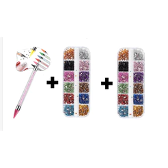 kit com 2 Estojo Kit Strass colorido + Caneta Pega Strass