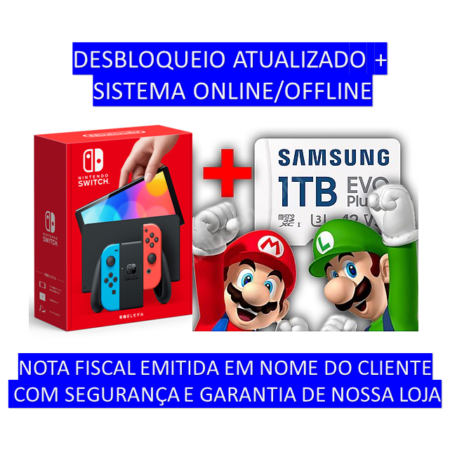 Nintendo Switch Oled ou Lite Branco/Neon Desbloqueado Novo 320GB/580GB/1TB até 190 Jogos Nintendo Switch Oled ou Lite Branco/Neon Desbloqueado Novo 320GB/580GB/1TB até 190 Jogos