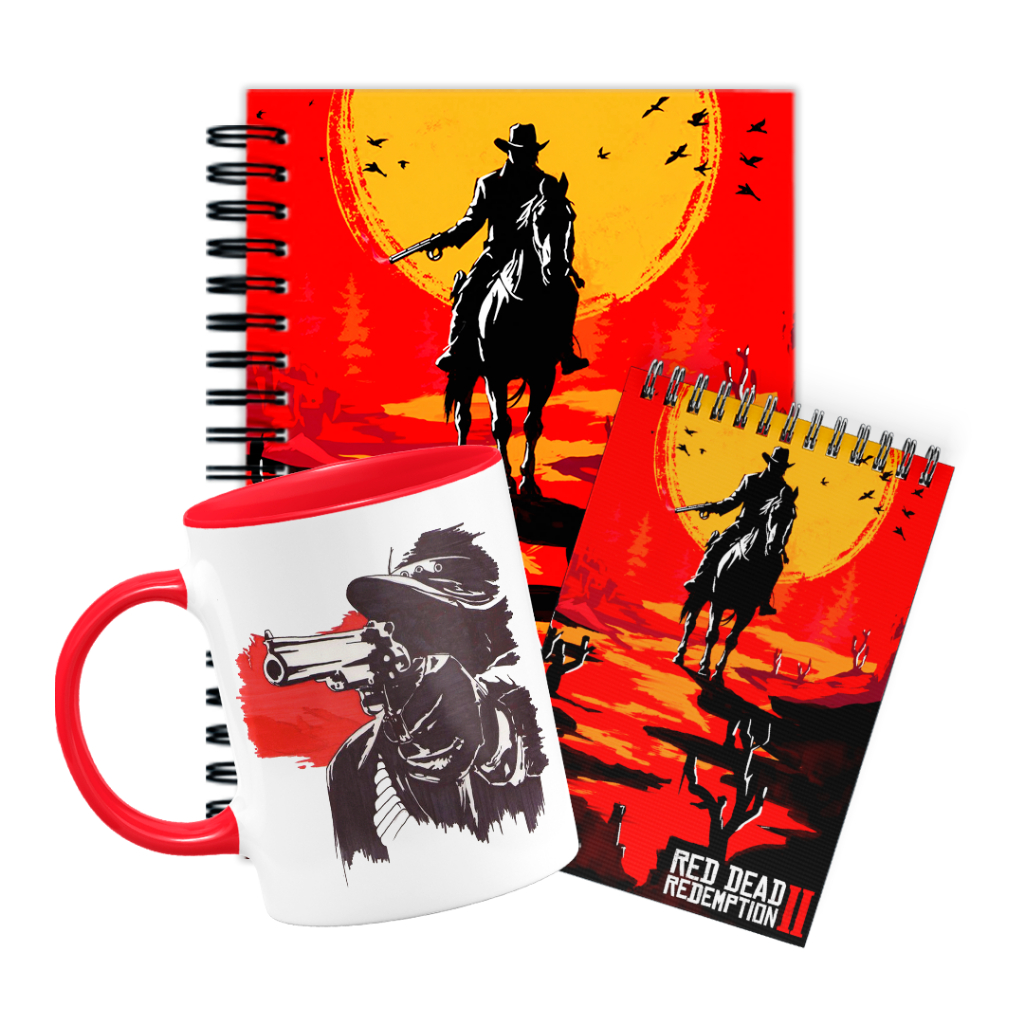 Kit Red Dead Redemption II - Caneca, Caderno e Bloquinho de Notas Arthur Morgan RDR2