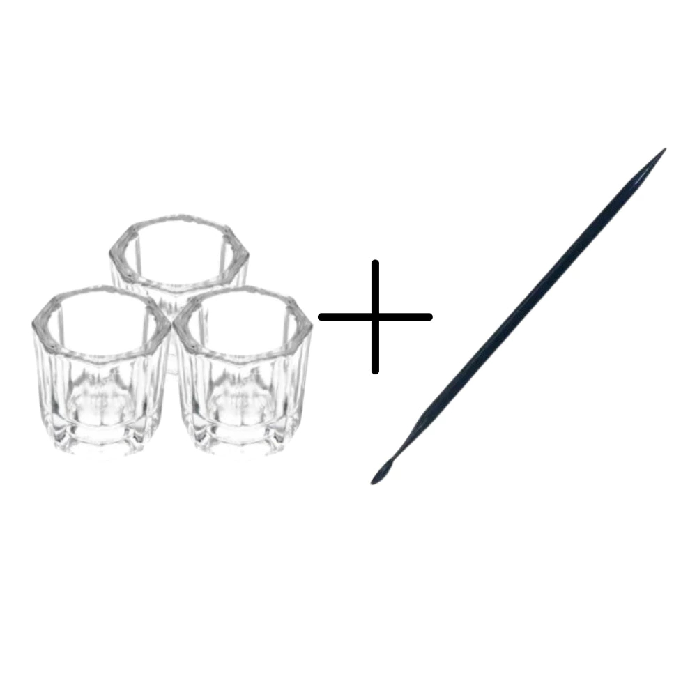 Kit Design Sombrancelha Com 3 Copinhos Dappen de Vidro E 1 Palito Plastico Com Medidor de Henna