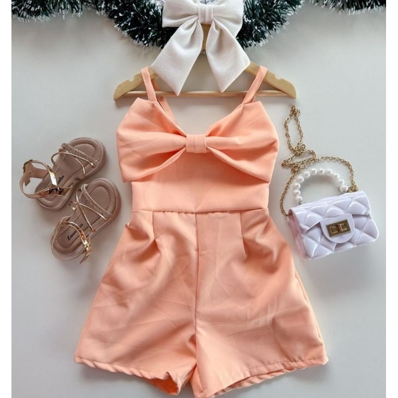 Macaquinho infantil feminino c/laço alfaiataria premium