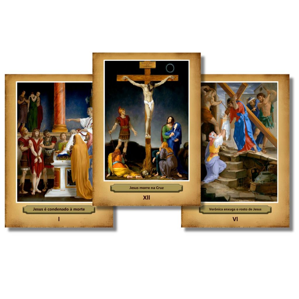 Quadro Placa Decorativa Via Sacra 15 Estações - Arte Sacra Religiosa Em MDF