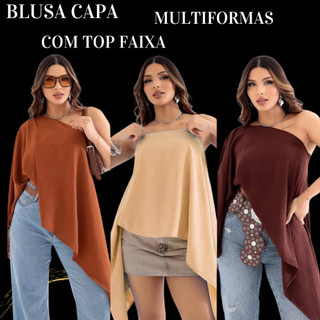 Blusa Capa Manga Morcego Tendência Boho Chic TOP FAIXA MULTIFORMAS DE USO