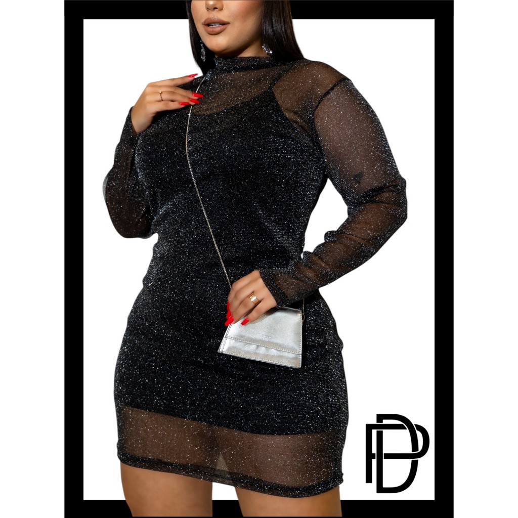 DRAPA PLUS - VESTIDO DE BRILHO PLUS SIZE 38 ao 54 em Oferta na Shopee
