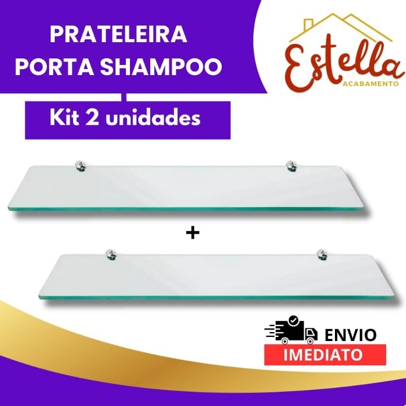 KIT 2  PRATELEIRA SUPORTE PORTA SHAMPOO VIDRO RETO PARA BANHEIRO pratileira vidro