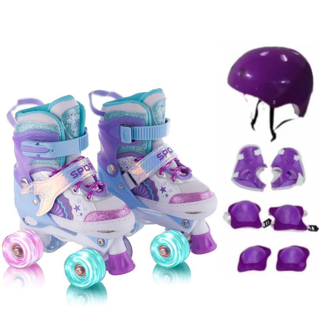 Patins Infantil 4 Rodas Menina + Protecao + Luz Promocao 2025 Novo