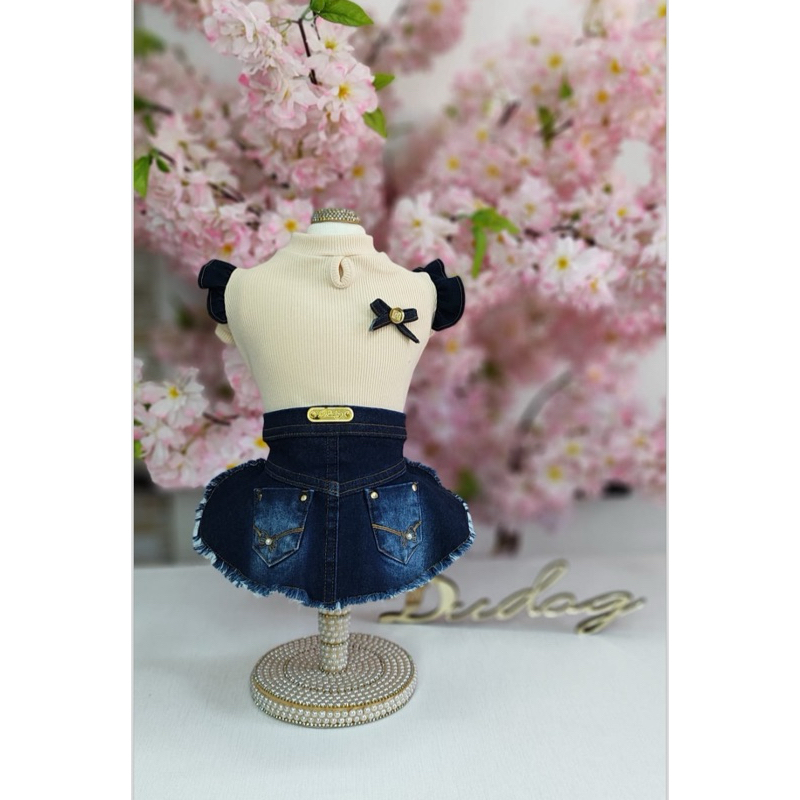 Mini Saia Amarela Jeans Pet Cachorro Dudog Vest