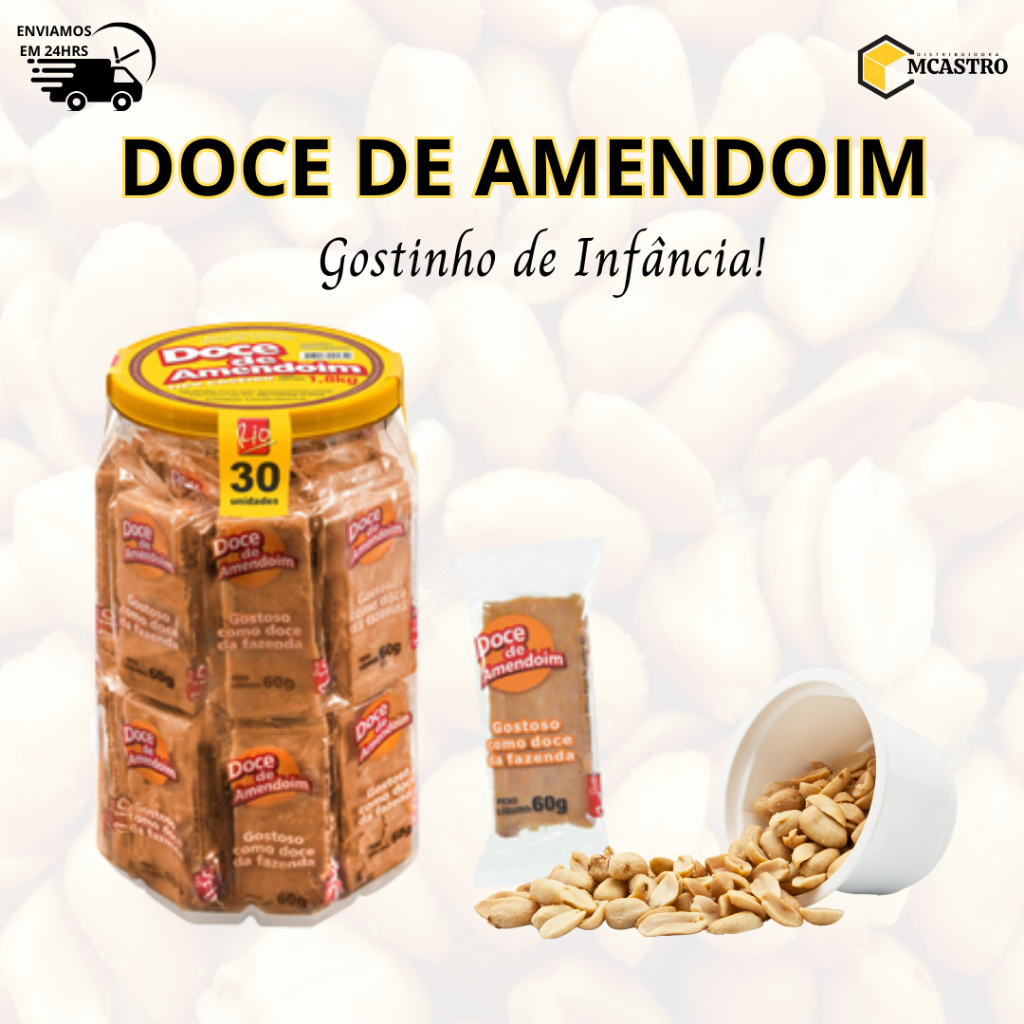 Doces de Amendoim - Tipo Caseiros - Pote com 20x unid 60g cada - Rio