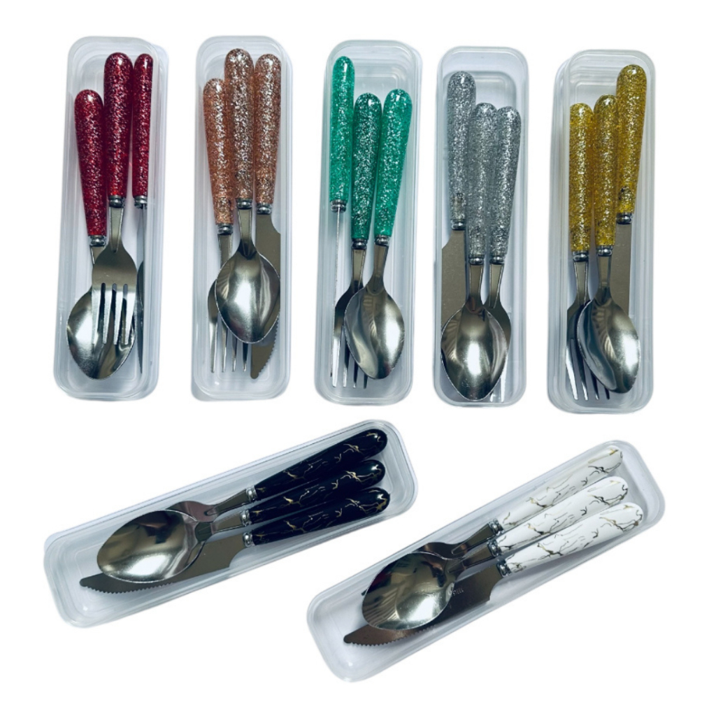 Conjunto kit Jogo Talher 3pc Inox Estojo Garfo Faca Colher Marmita Viagem Portátil Bolsa Pratico em Oferta na Shopee