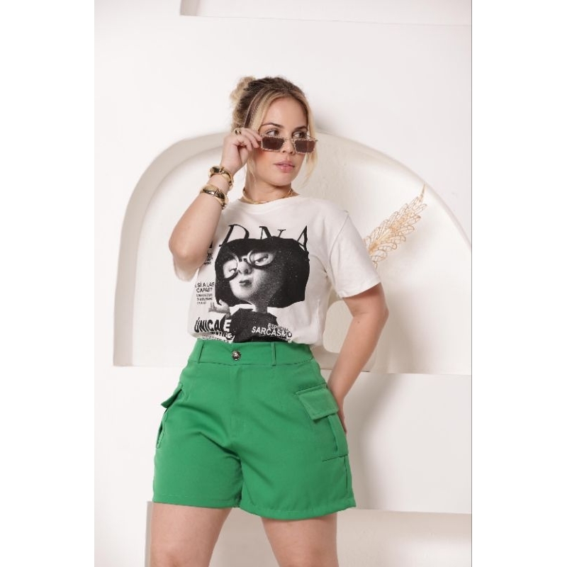 Short Cargo Alfaiataria Feminino Bolso Lateral Cintura Alta - Verão 2025 em Oferta na Shopee