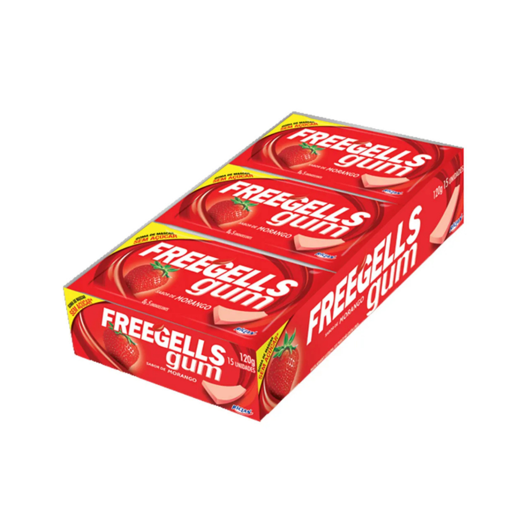 Chiclete Freegells Gum Morango Caixa Com 15 Unidades 8g Sem Açúcar Riclan